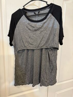 Gray & Black Short-Sleeve Nursing Pajama Set NWT